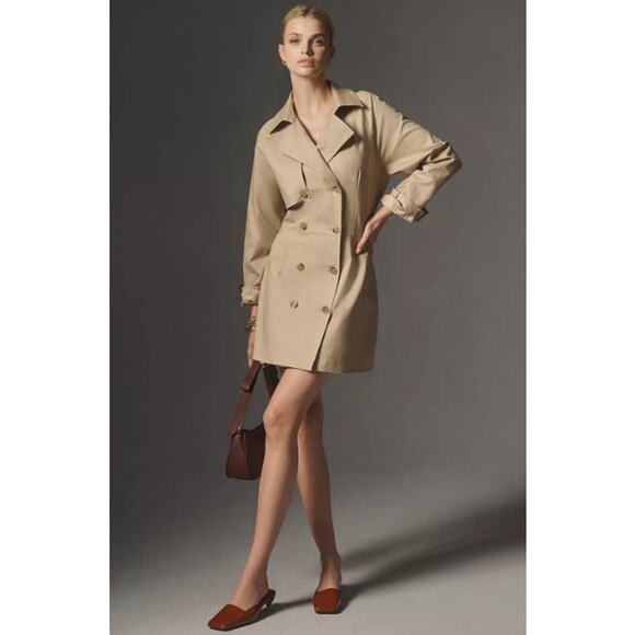Mare Mare x Anthropologie Trench Coat Dress in Neutral Tan Size M NWT $168 - Picture 1 of 9